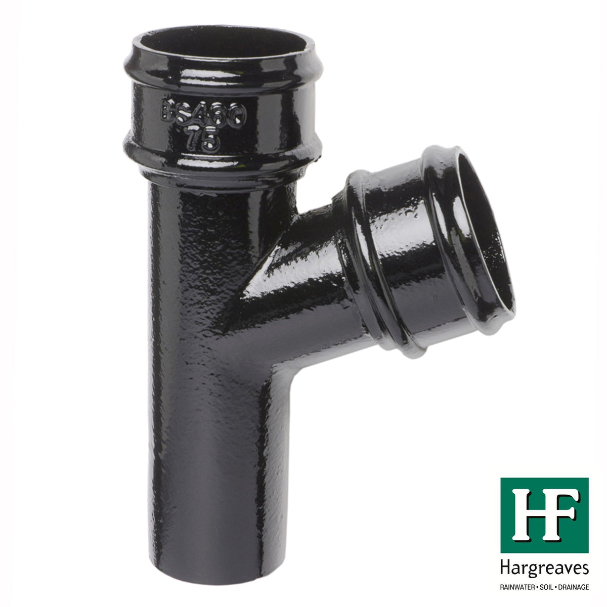 Hargreaves - Cast Iron Round Downpipe (65mm-150mm) 112.6 Degree Branch - Aluminium Gutters Direct